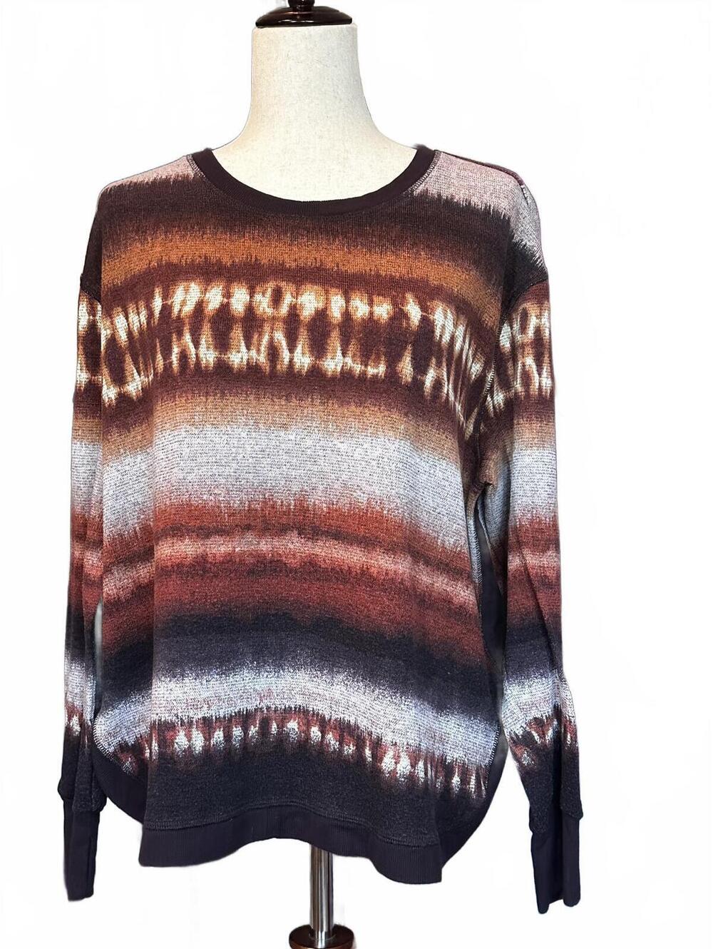 Les Serein Brown and Gray Tie-Dye Pattern Sweater